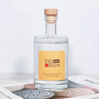 Wholesale High-End Transparent Empty Cork Top Rum Brandy Gin Vodka Alcohol Glass Liquor Bottle 500 Ml for Whisky Liquior